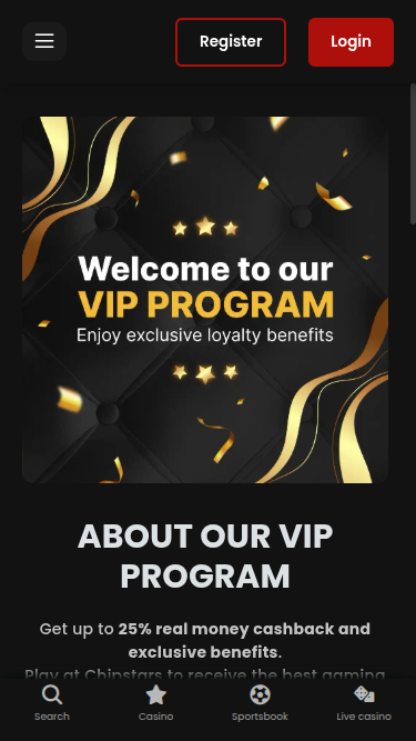 Programme VIP mobile Chipstars.bet