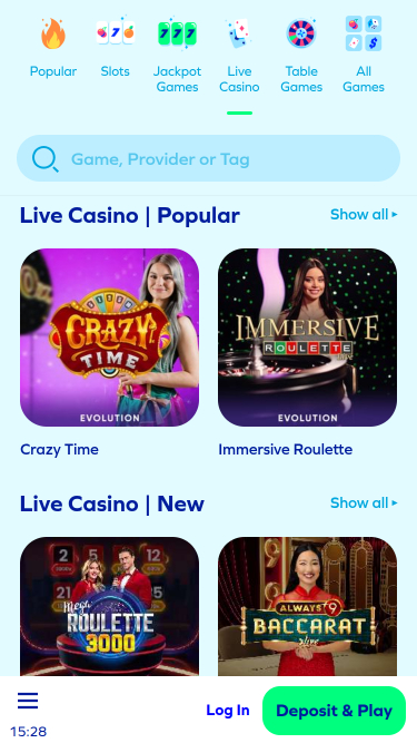 Casino en vivo de Chipz en móvil