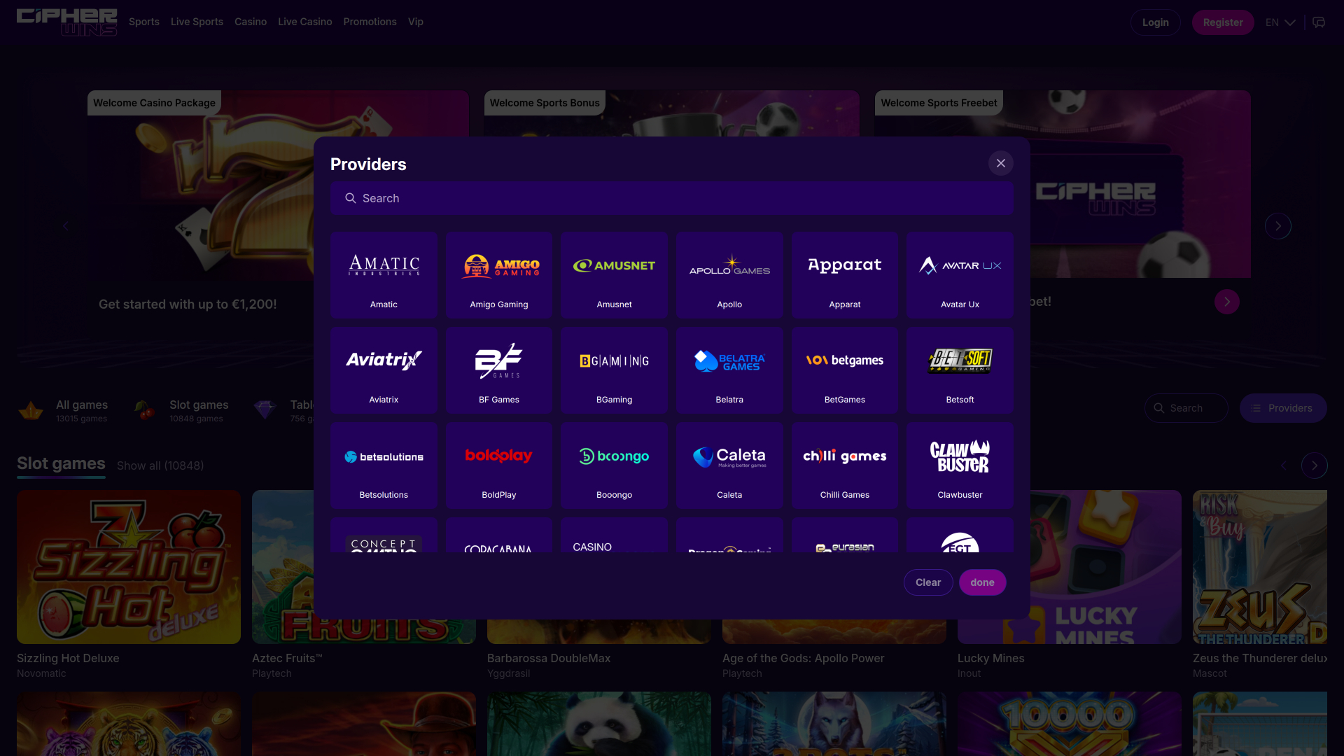 Sviluppatori di giochi del CipherWins Casino Versione desktop