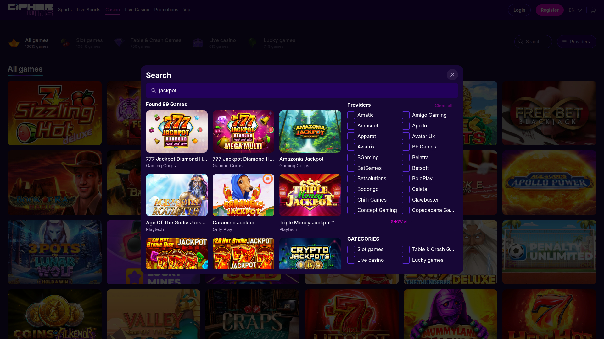 Jackpot del CipherWins Casino Versione desktop