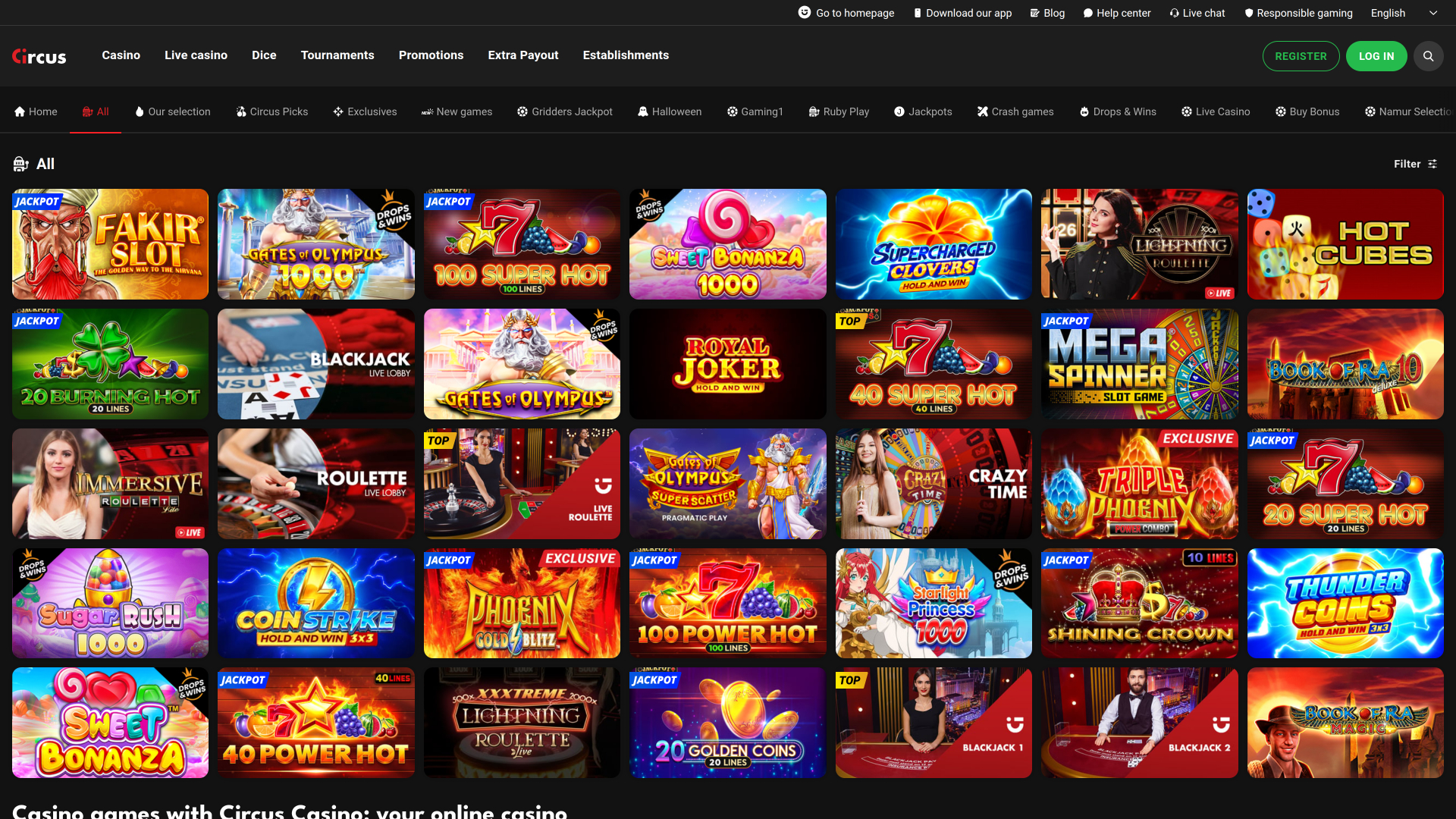 Jeux du Circus.be Casino Version de bureau