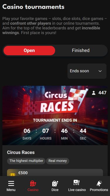 Circus.be Casino Mobile Turniere