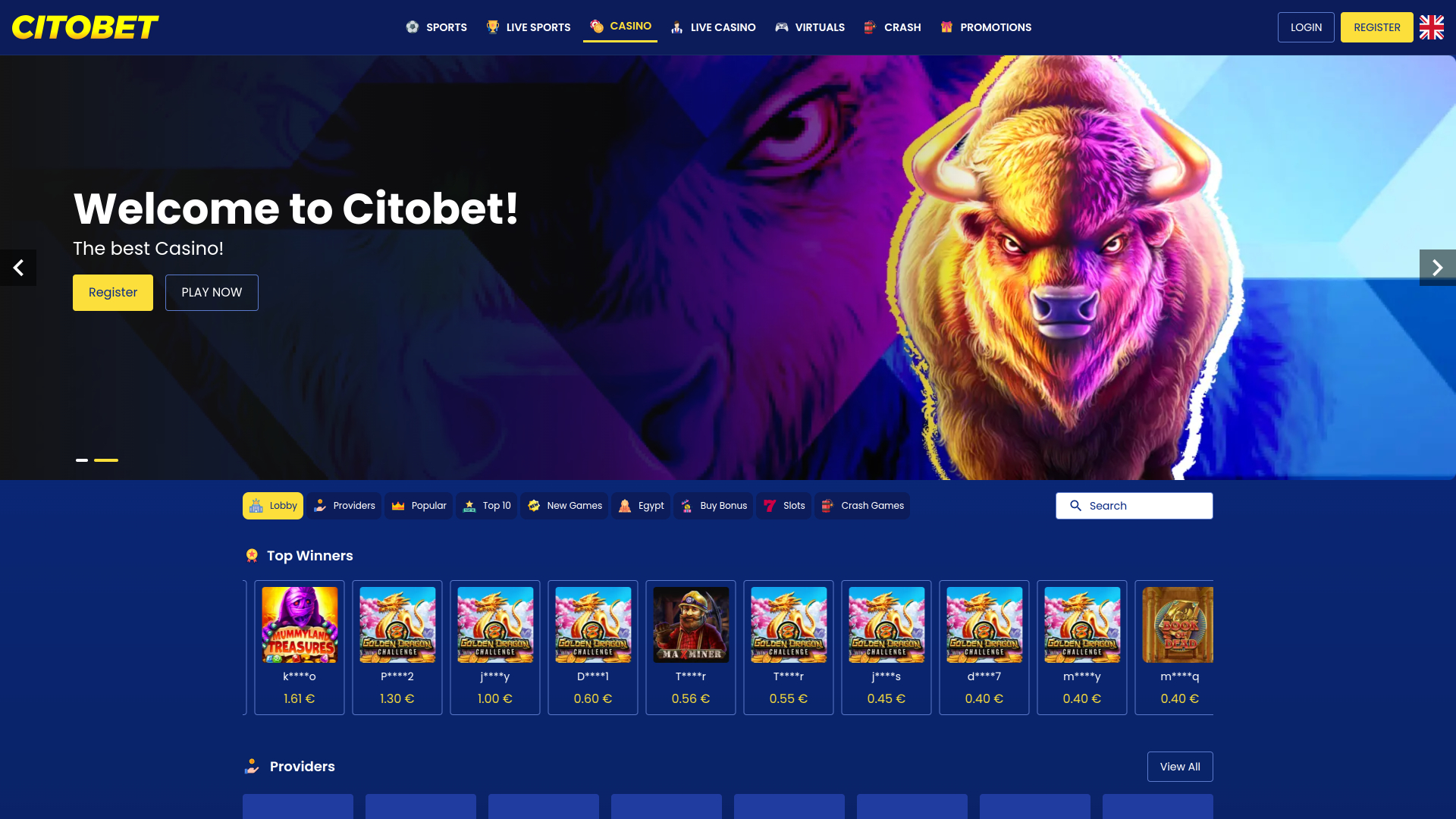 Pagina iniziale di Citobet Versione desktop