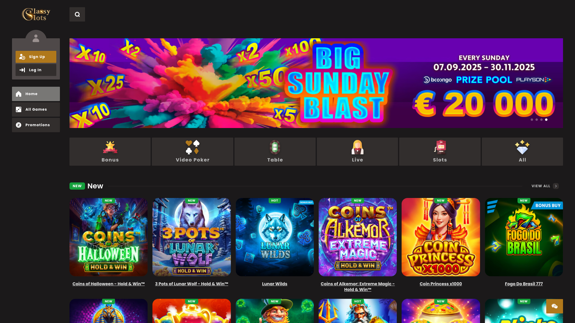 Page d’Accueil du Casino Classy Slots Bureau