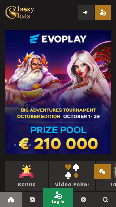Page d’Accueil du Casino Classy Slots Mobile