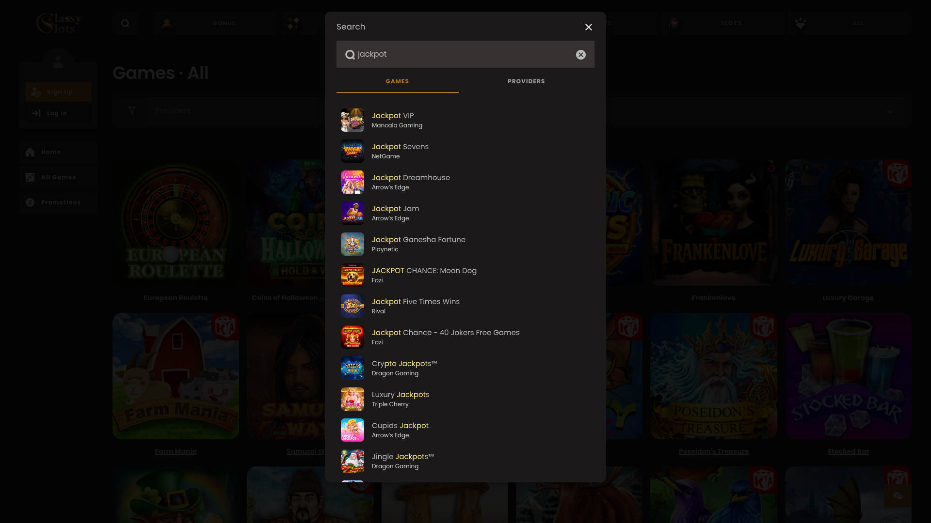 Jackpot du Casino Classy Slots Bureau