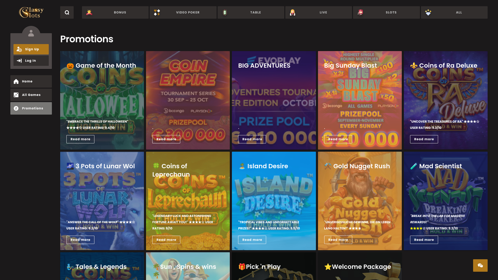 Promotions du Casino Classy Slots Bureau