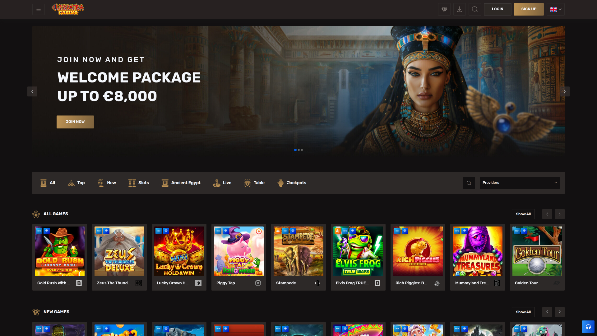 Page d’Accueil du Casino Cleopatra Bureau