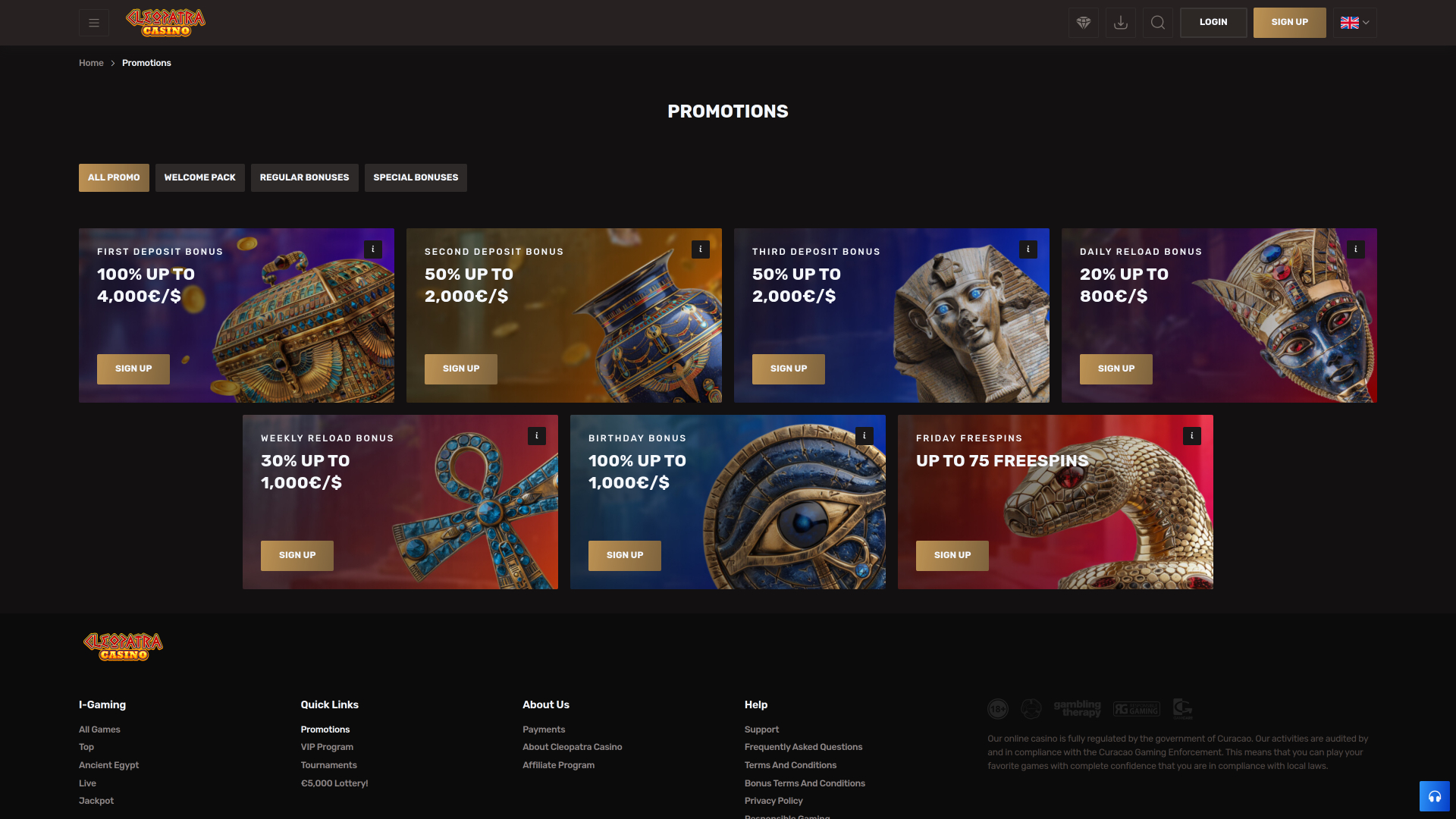 Promotions du Casino Cleopatra Bureau