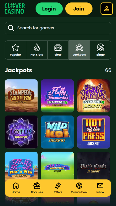 Jackpot du Casino Clover Mobile