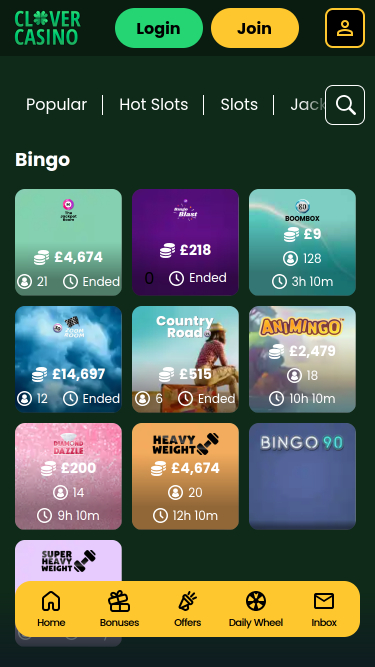 Bingo mobile de Clover Casino