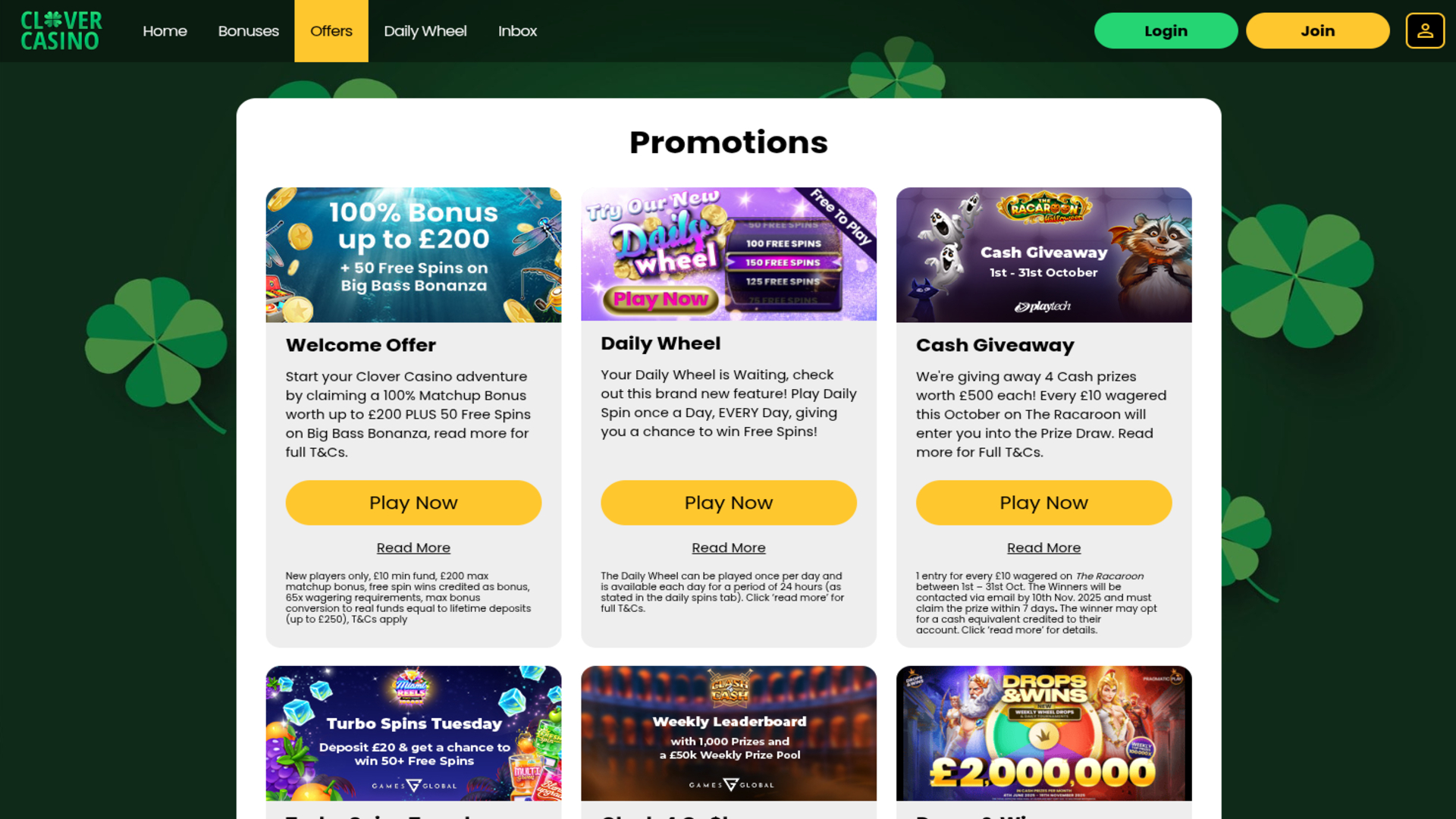 Promotions du Casino Clover Bureau