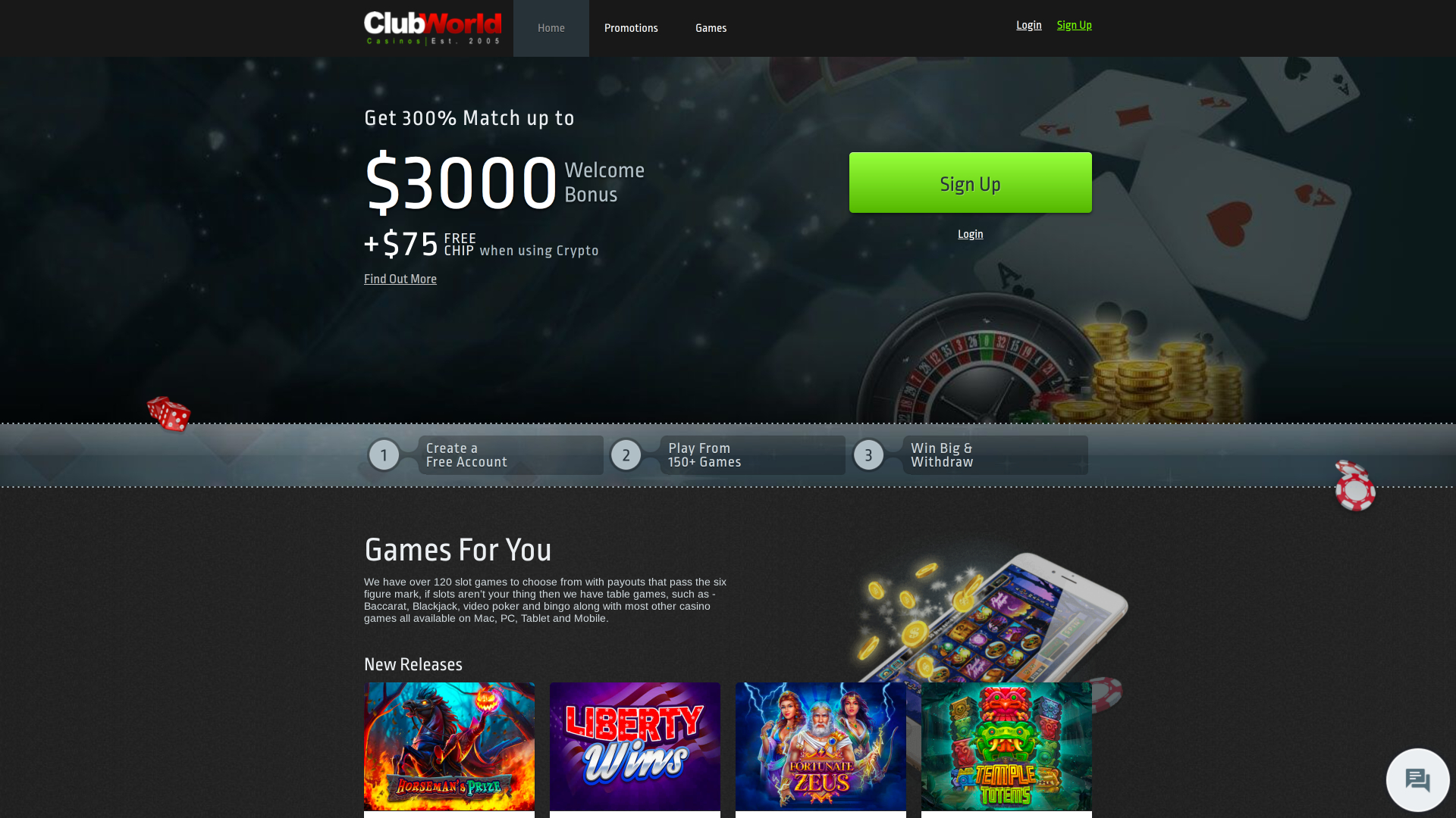 Page d’Accueil du Casino Club World Bureau