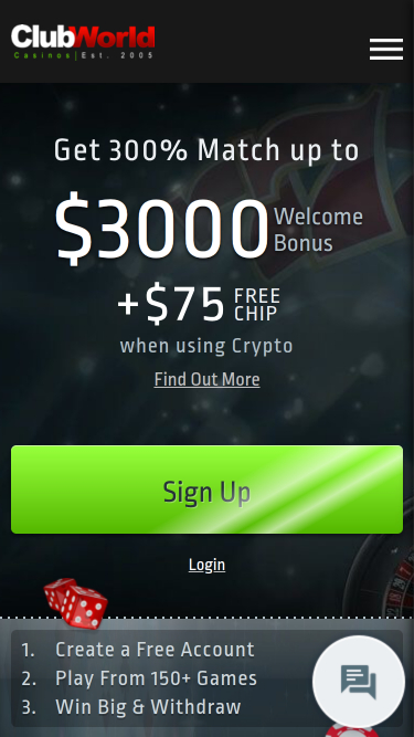 Page d’Accueil du Casino Club World Mobile