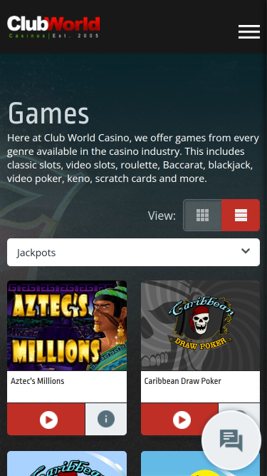 Jackpot du Casino Club World Mobile