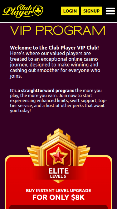 Club Player Casino Mobile VIP Program