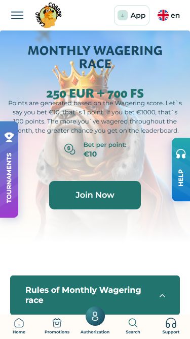 Tournois mobiles de Cobber Casino