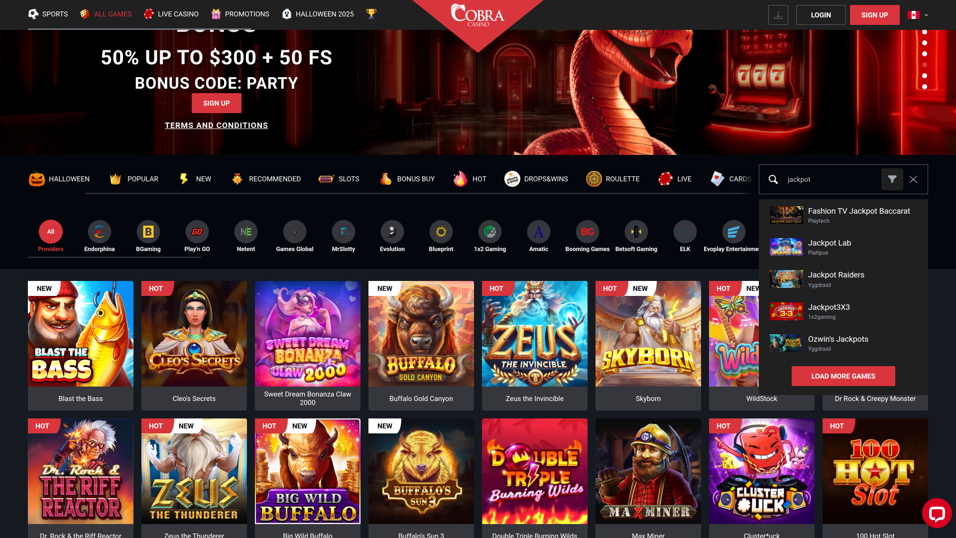Cobra Casino Jackpot Desktop