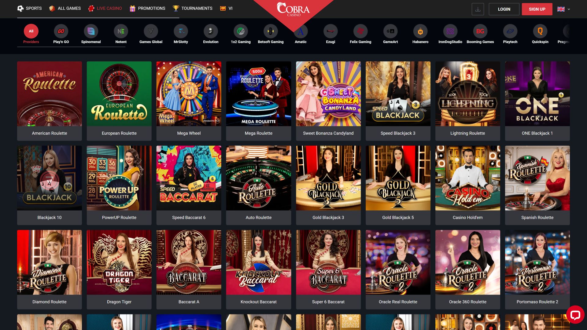 Cobra Casino Десктоп Изображение Живые дилеры