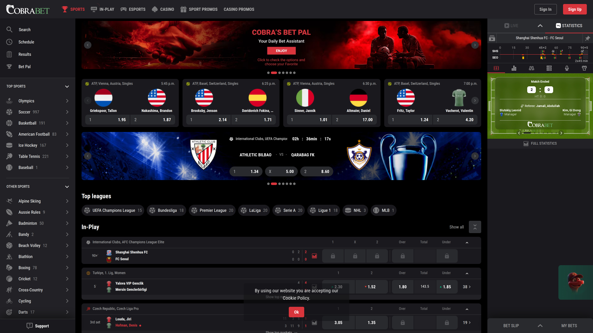 Cobra Casino Live Sports Desktop