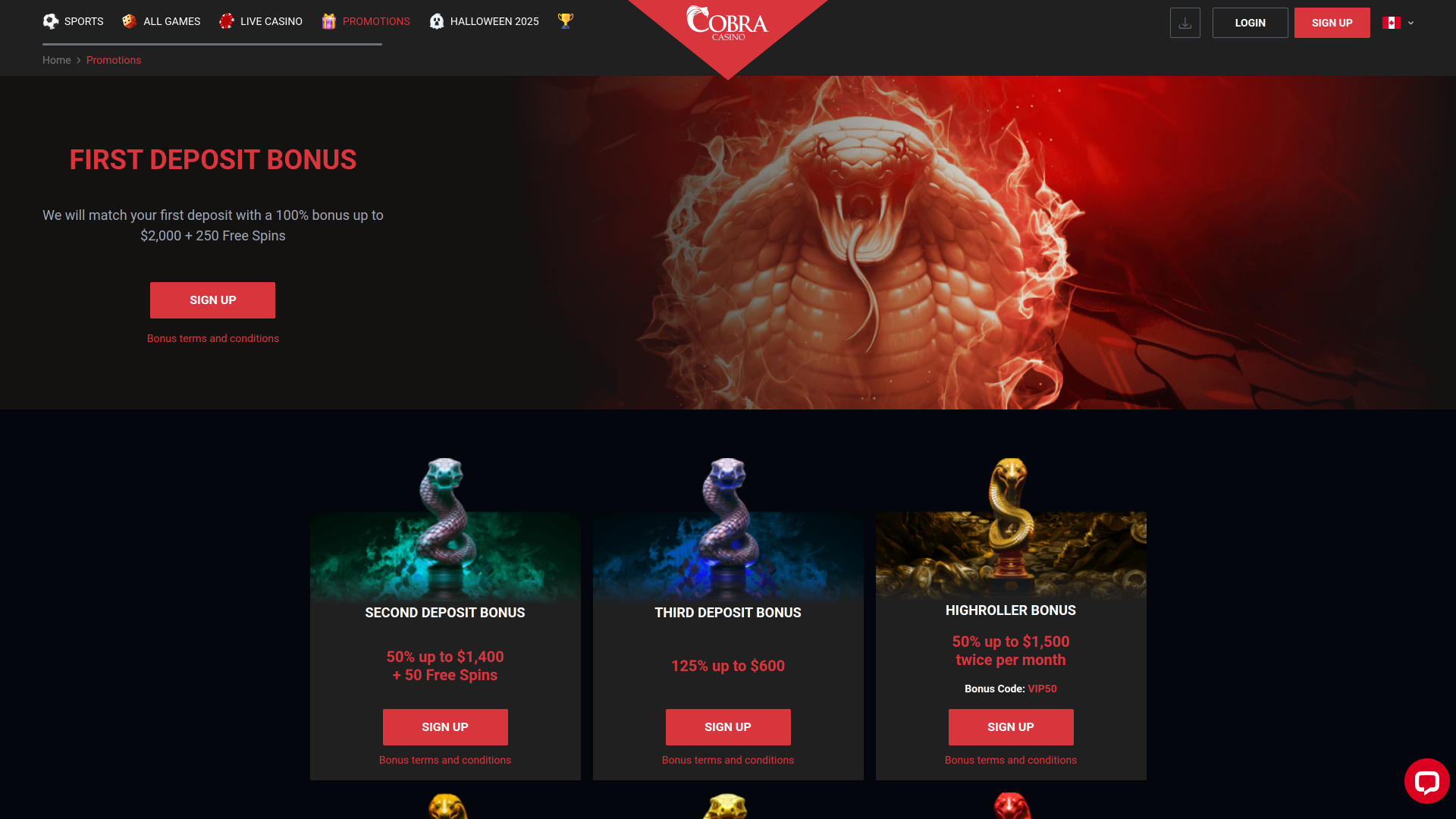 Cobra Casino Promotions Desktop