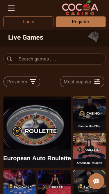 Croupier en direct du casino Cocoa sur mobile