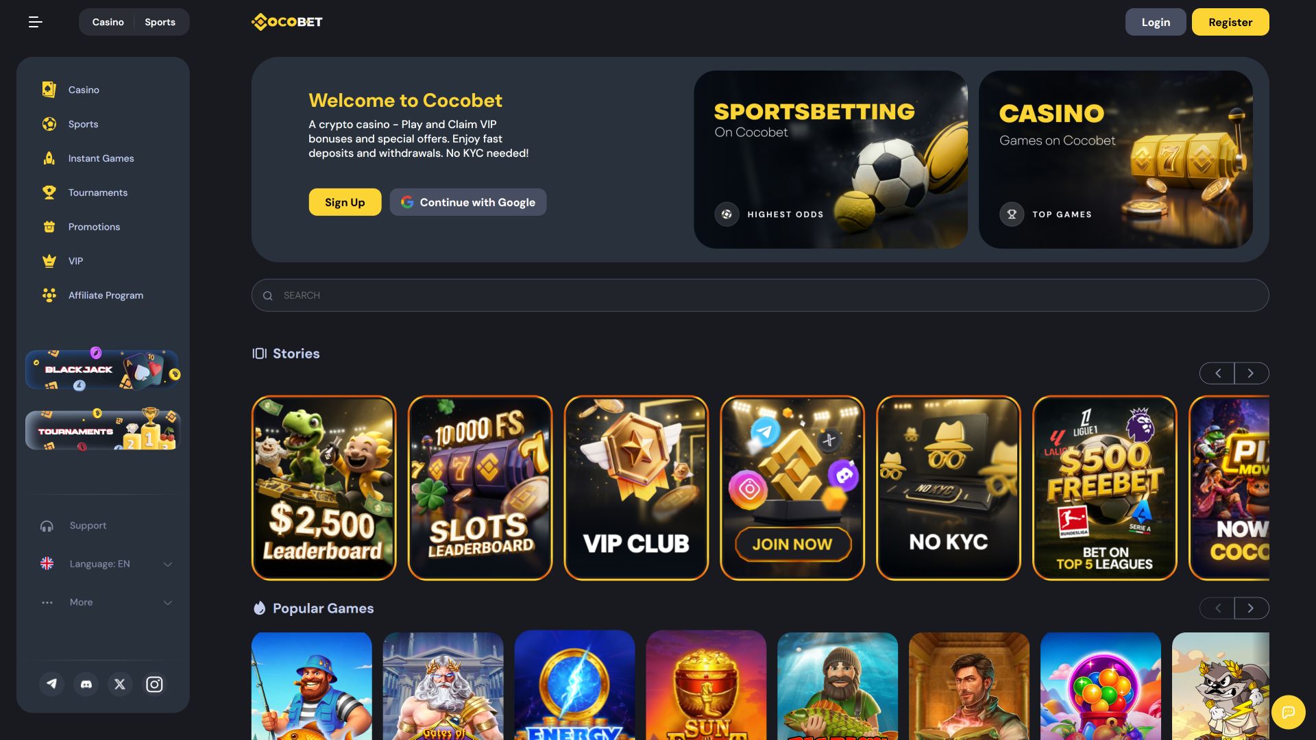 Cocobet Casino Desktop Homepage