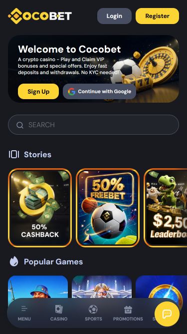 Cocobet Casino Mobile Homepage