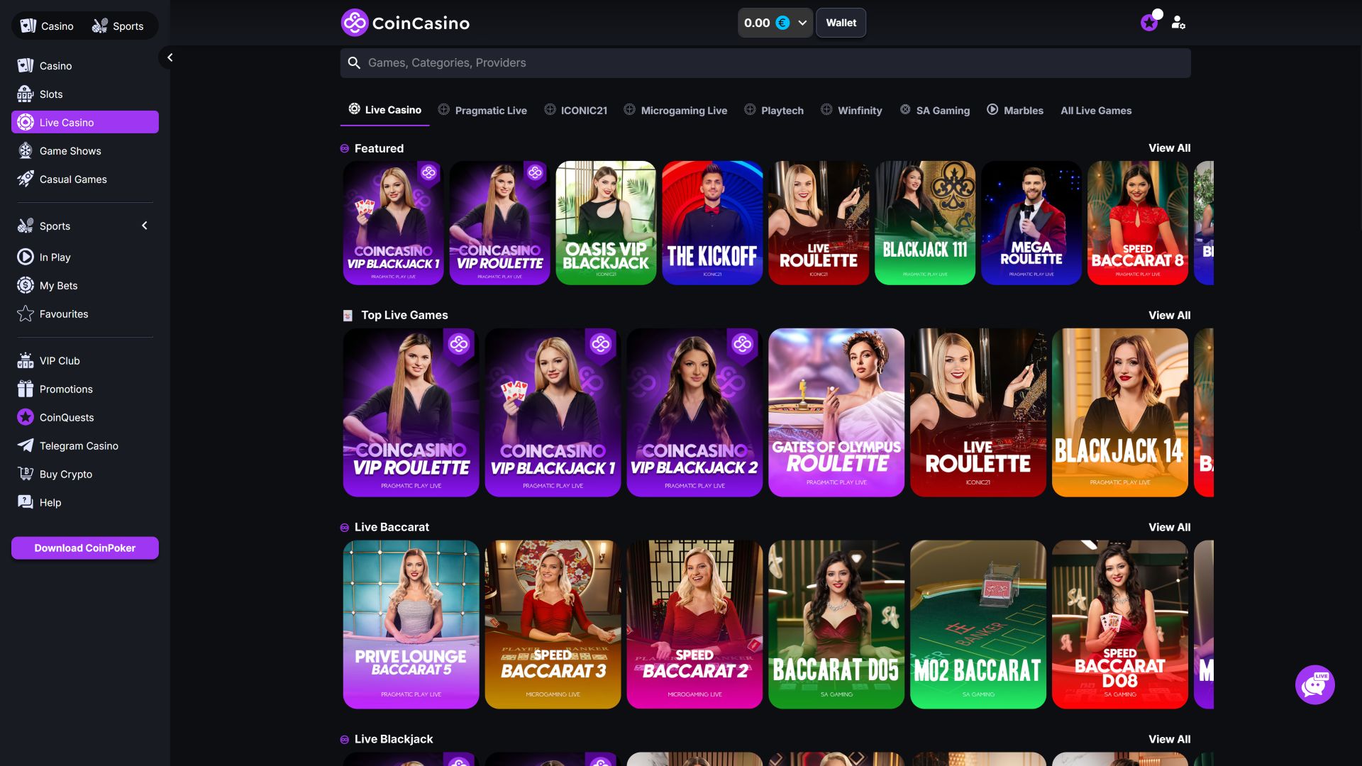 CoinCasino Desktop Croupier en direct