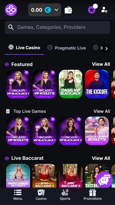 Croupier en direct sur mobile CoinCasino