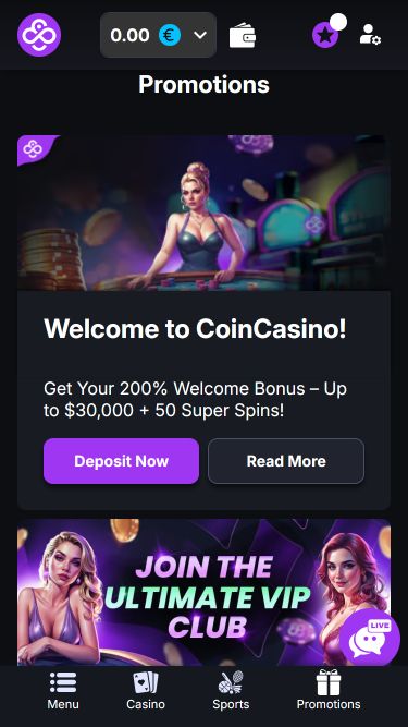 Promotions mobiles de CoinCasino