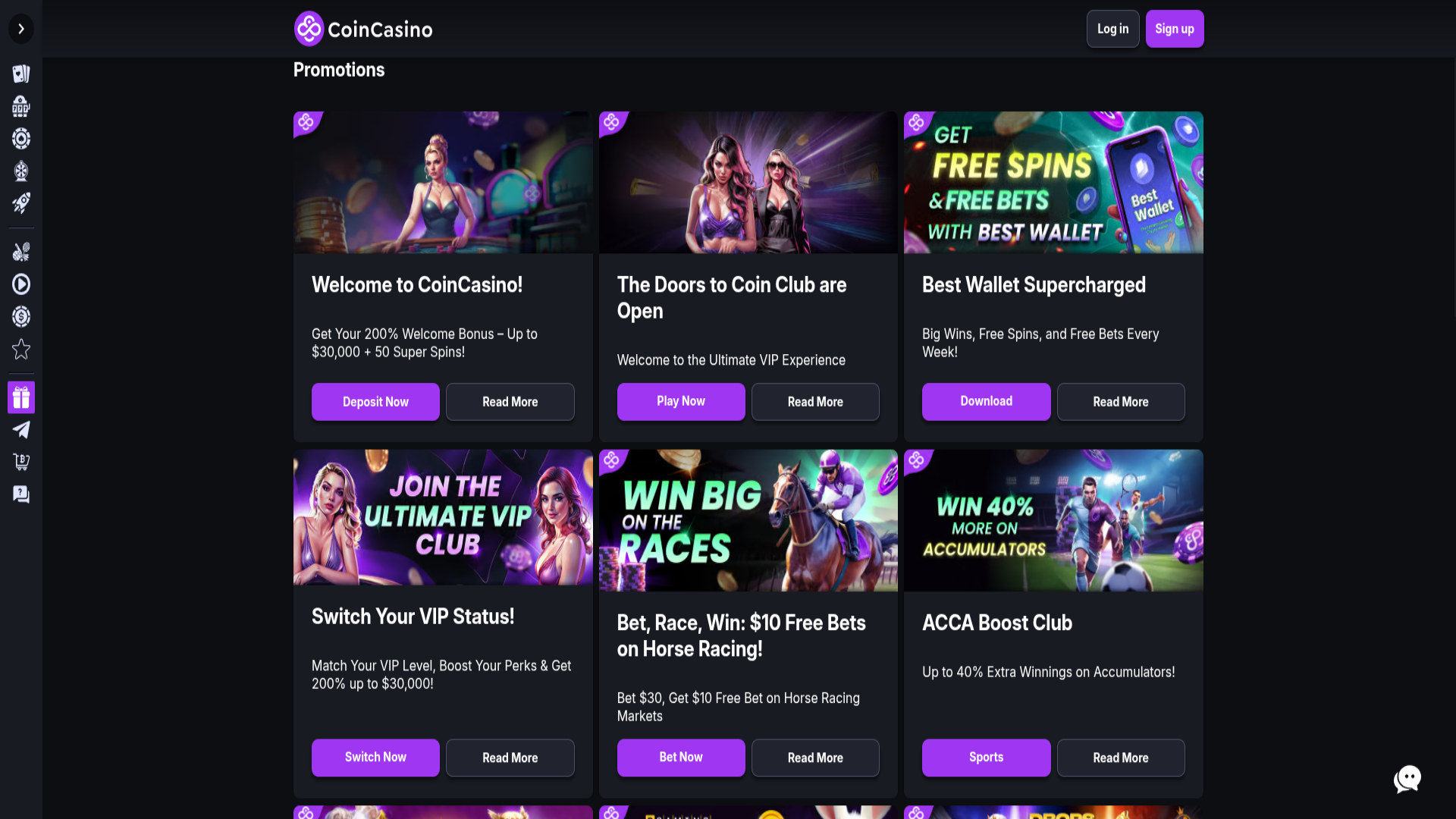 Screenshot delle promozioni di CoinCasino per desktop
