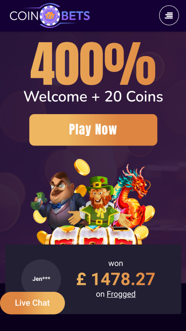 Page d’accueil du casino CoinBets777 sur mobile