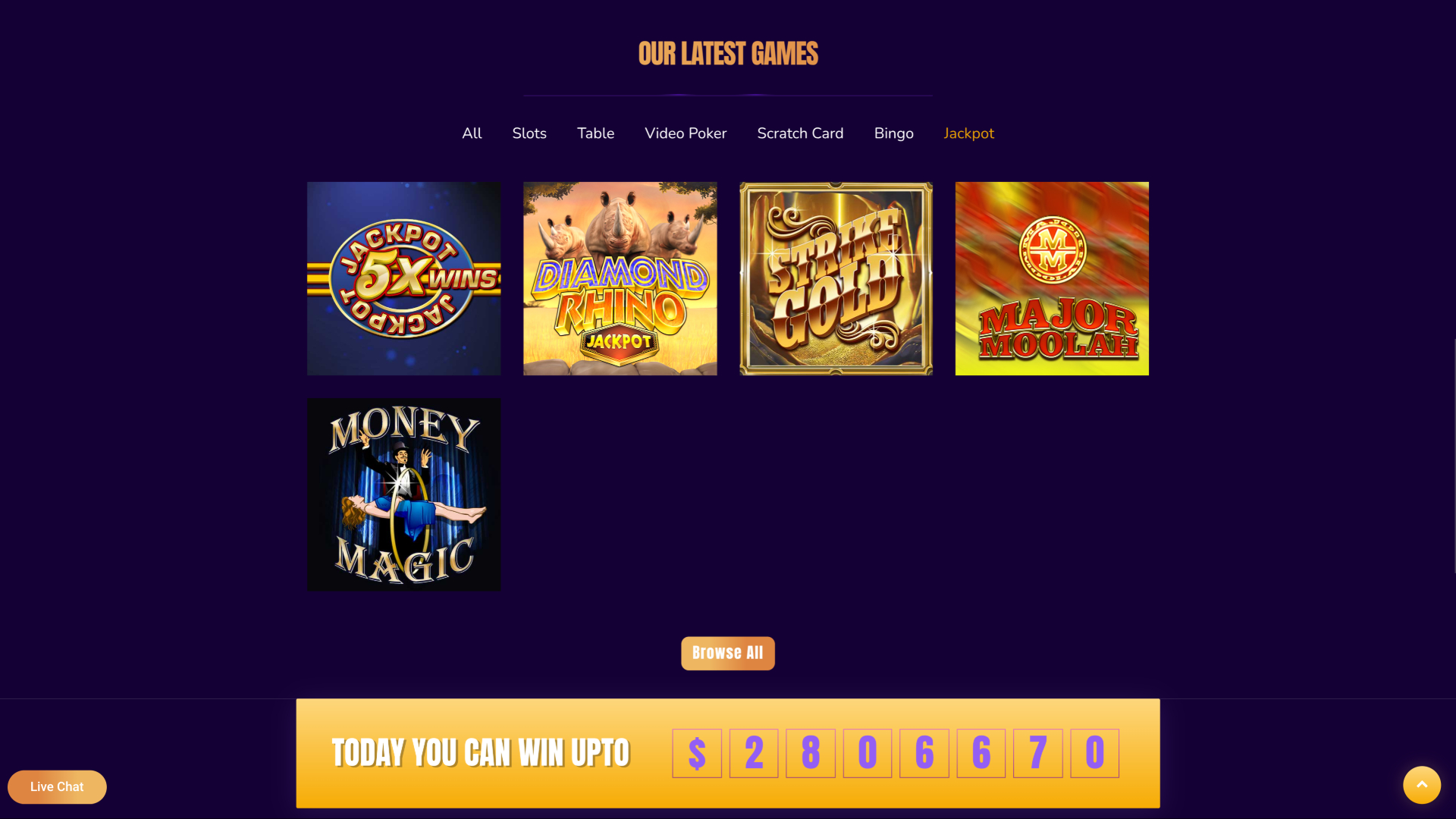 Jackpots du casino CoinBets777 sur ordinateur