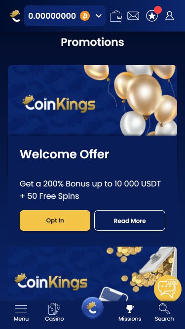 Promotions mobiles du casino Coinkings