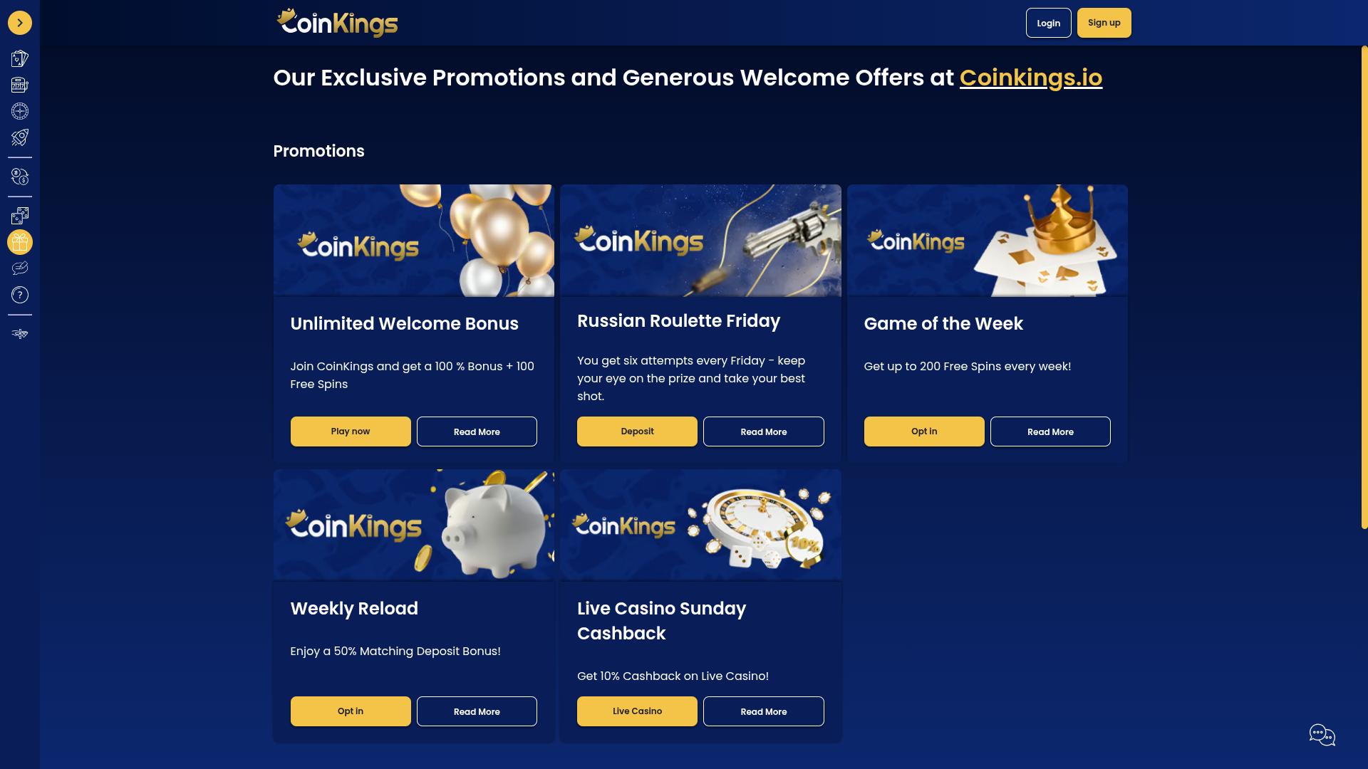 Coinkings Casino Aktionen Desktop