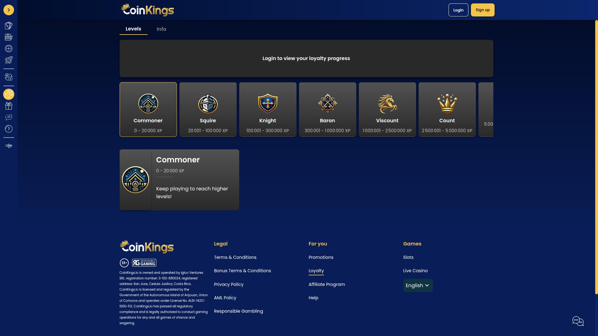 Coinkings Casino VIP-Programm Desktop