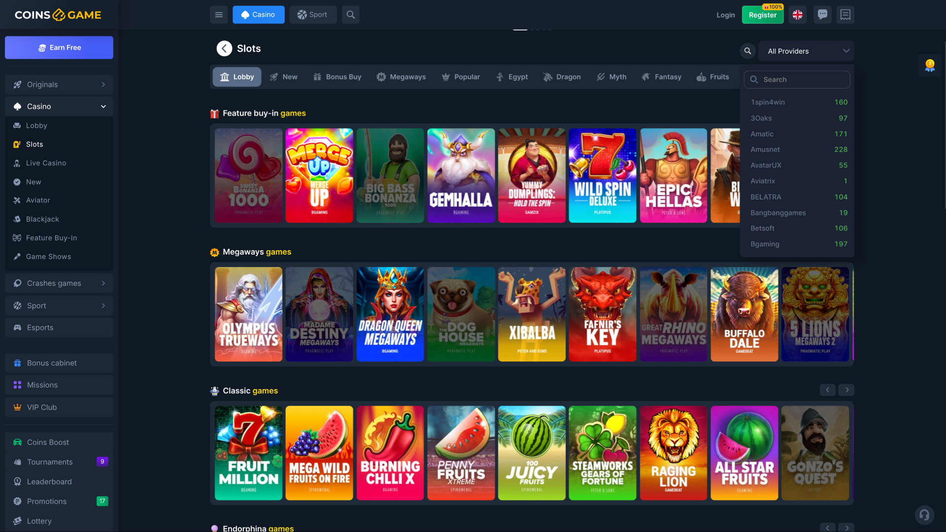 Développeurs de jeux du casino Coins Game sur ordinateur