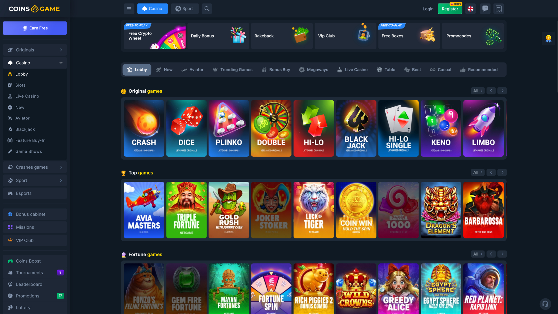 Jeux du casino Coins Game sur ordinateur