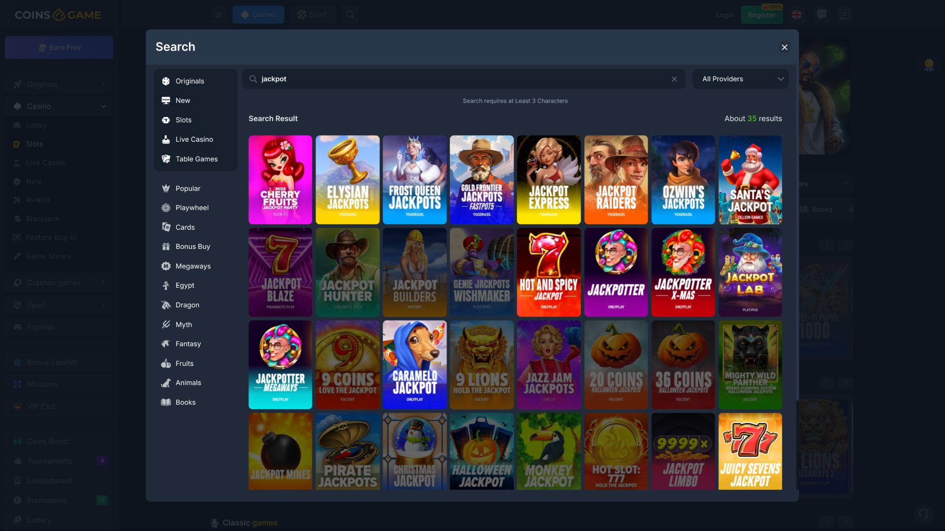 Jackpots du casino Coins Game sur ordinateur