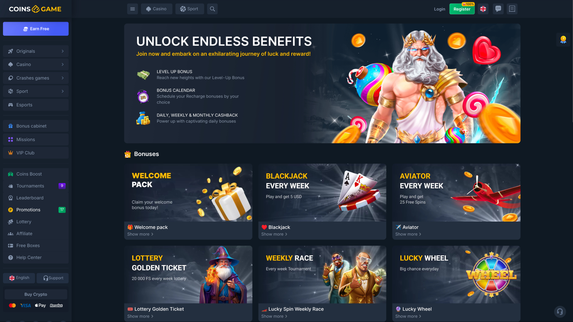 Promotions du casino Coins Game sur ordinateur