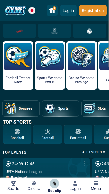 Coldbet Casino モバイルホームページ