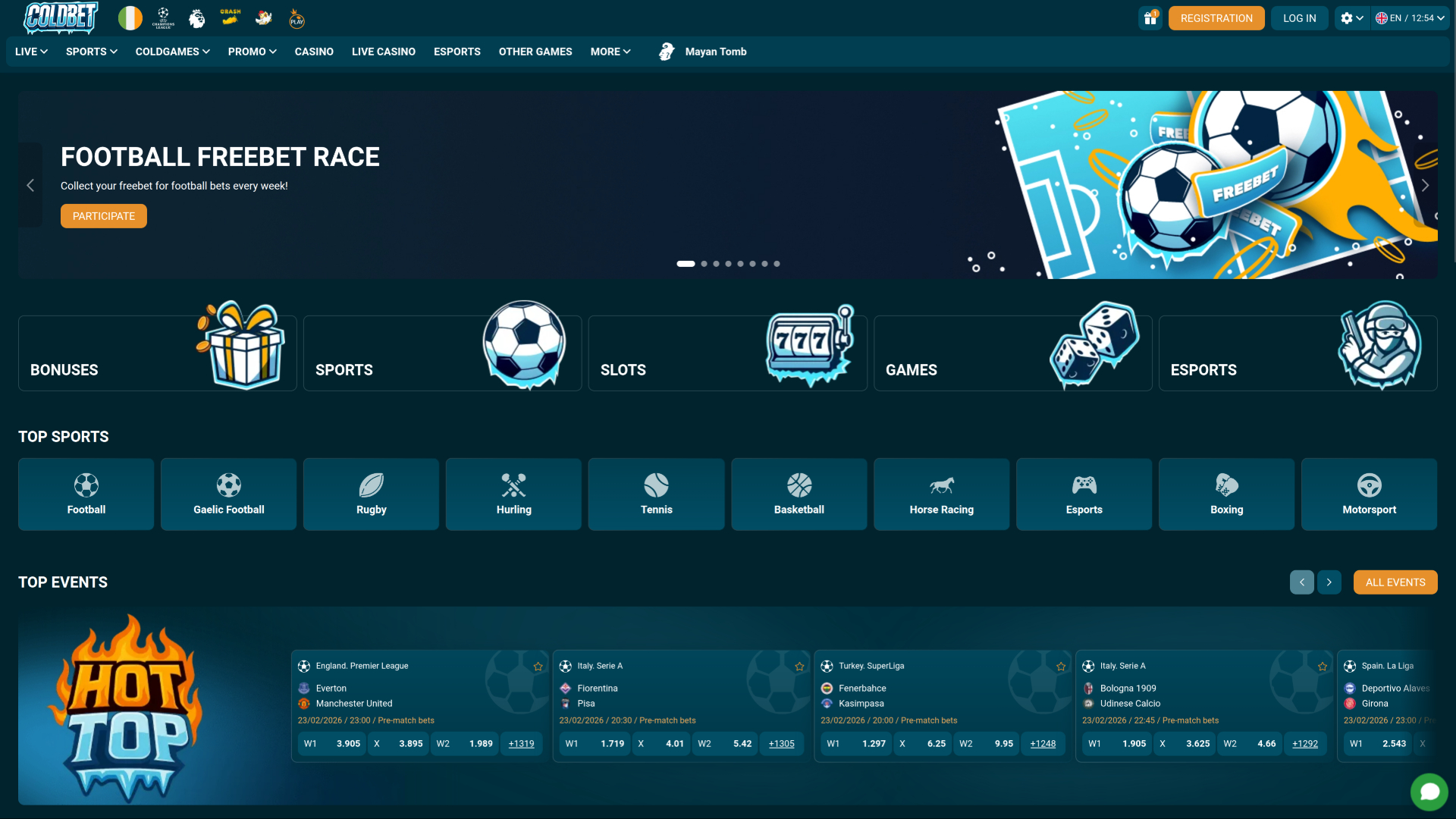 Coldbet Casino Desktop Homepage
