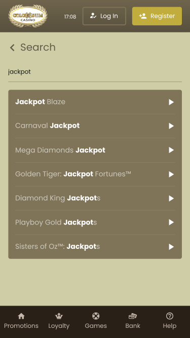 Jackpots du casino Colosseum sur mobile