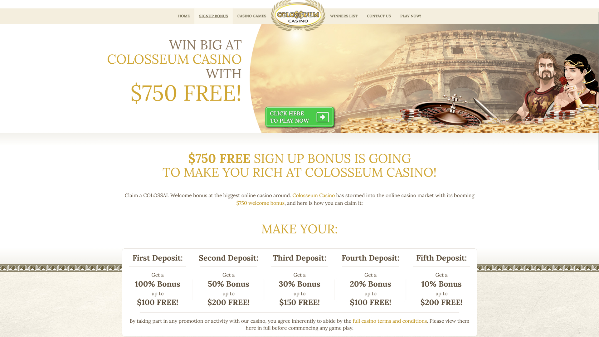 Promotions du casino Colosseum sur ordinateur