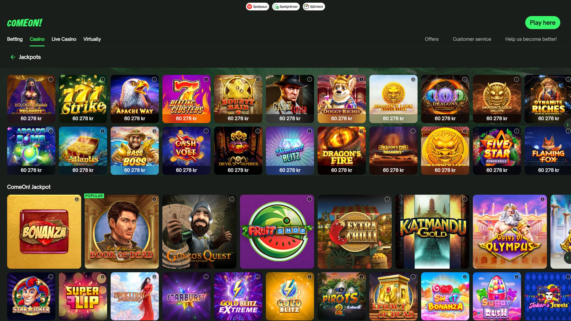 جائزة ComeOn Casino Desktop Jackpot الكبرى