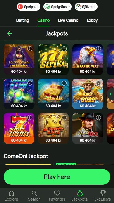 جائزة ComeOn Casino Mobile Jackpot الكبرى