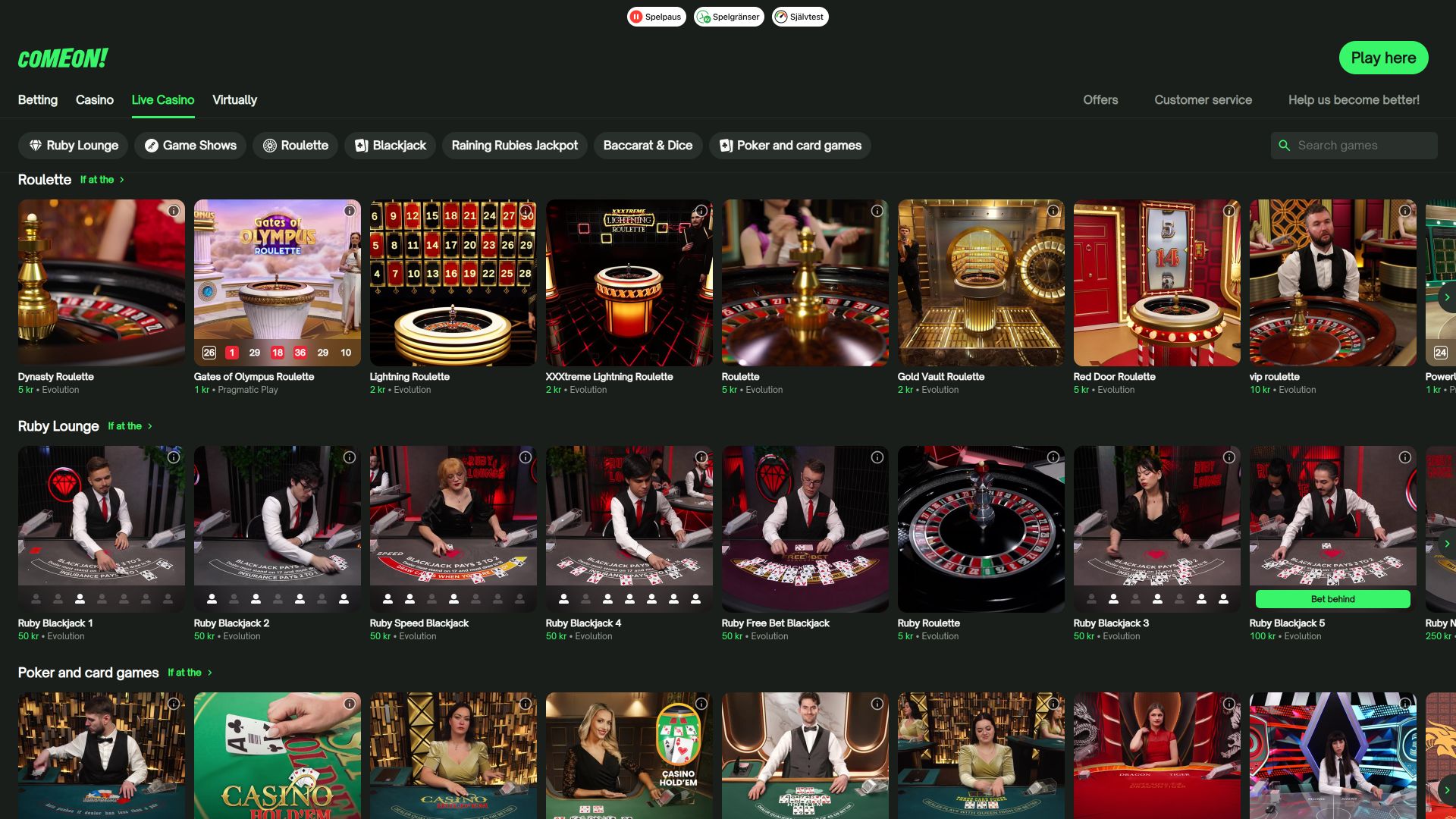 تطبيق ComeOn Casino Desktop Live Dealer