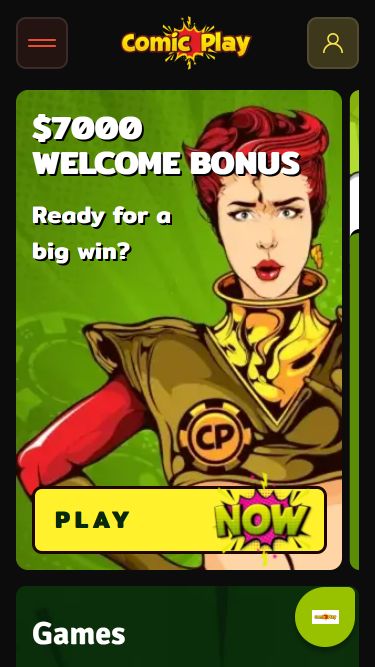 Главная страница мобильного приложения ComicPlay Casino