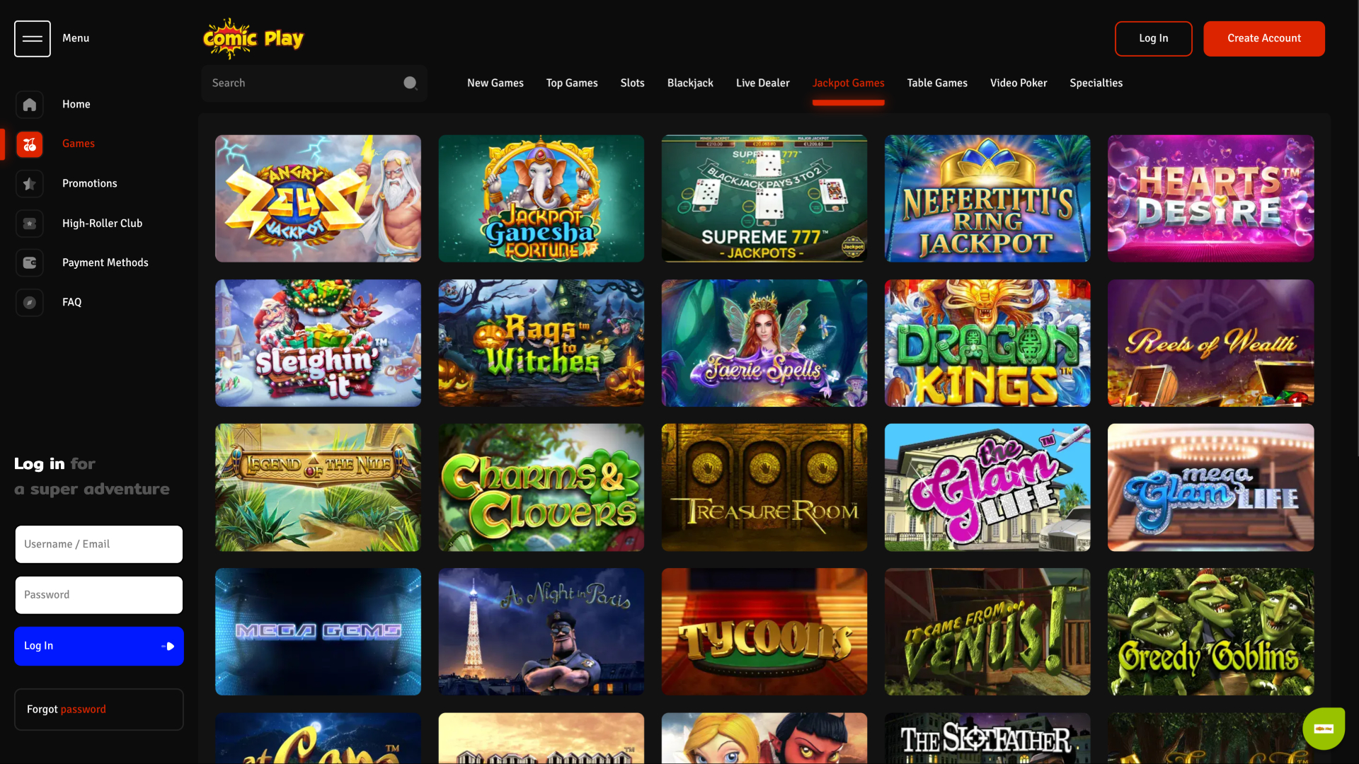 Jackpots du casino ComicPlay sur ordinateur